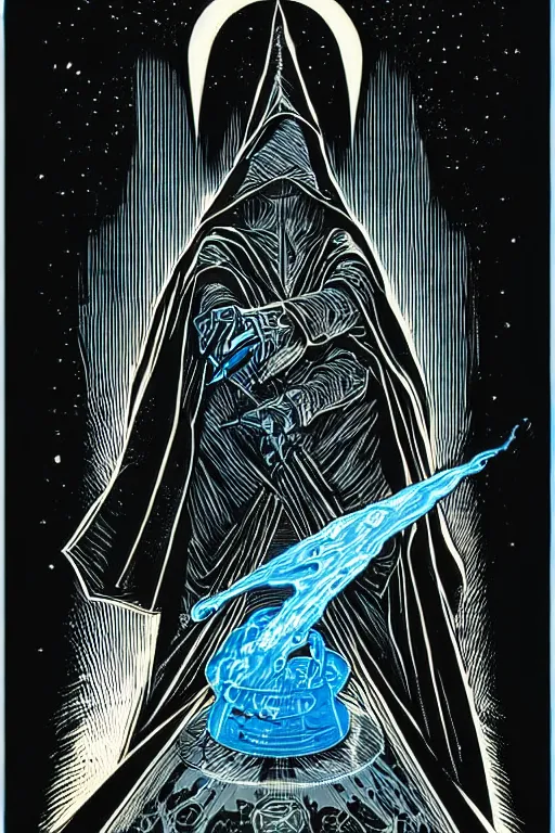 Image similar to cloaked wizard holding magic potion, high details, intricately detailed, by vincent di fate, inking, 3 color screen print, masterpiece, trending on artstation,, sharp, details, hyper - detailed, hd, 4 k, 8 k