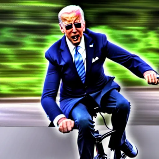 Prompt: ultra realistic photo of joe biden falling off of his bike, film, perfect face, in the style of a candid photo, perfect face