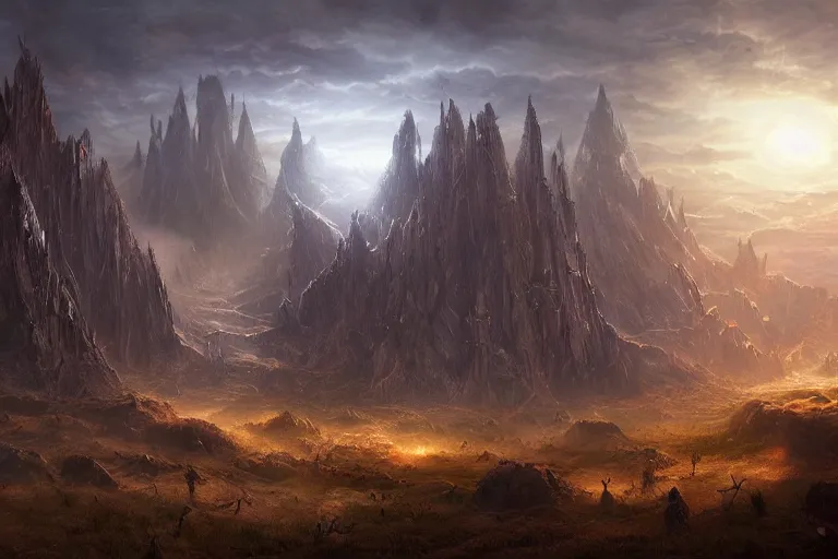 Image similar to Aztec primordial chaos fantasy landscape with sinister glows by Jessica Rossier and HR Giger