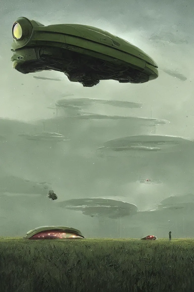 Image similar to spaceship designed by frogs, olive green spaceship over a marsh, sci - fi concept art, by simon stalenhag, stunning, award winning