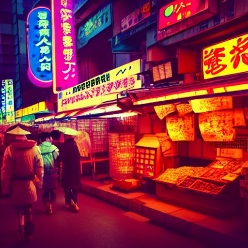 fantasycore street view of 1950s tokyo at night by | Stable Diffusion