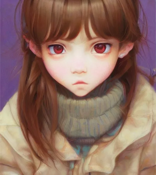 Prompt: portrait of a young cute beautiful girl with brown hair and big brown eyes artwork by WLOP, Hikari Shimoda, Studio Ghibli, Chie Yoshii, artstation