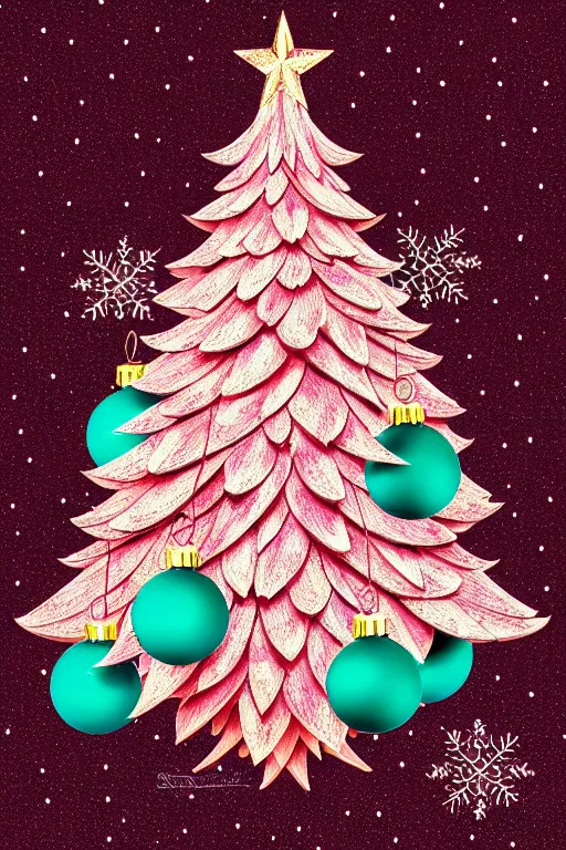 Prompt: illustration neo - rococo cinematic super expressive! scandi christmas tree with kitchen glitzy baubles, star, bird decorations, silver pink white red mood, highly detailed digital art masterpiece, smooth etienne sandorfi eric zener dramatic pearlescent soft teal light, ground angle hd 8 k, sharp focus