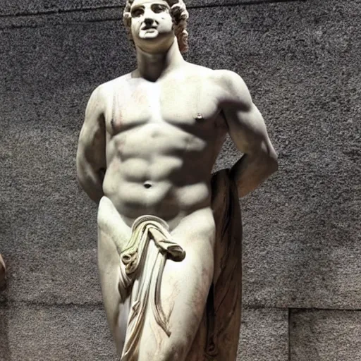 Prompt: Ancient Greek statue of Donald Trump looking smug