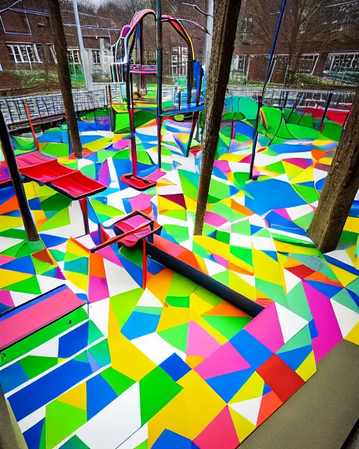 Image similar to a most wondrous, stimulating children's play park, Utrecht, geometric abstract beauty, architectural photography for Architecture Magazine