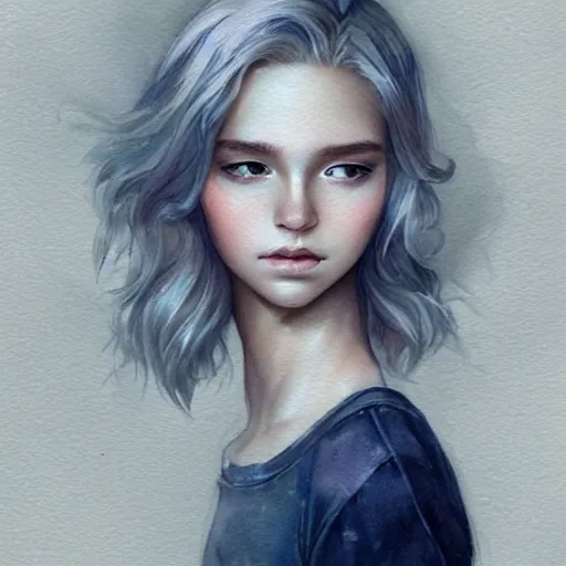 Prompt: teen boy, silver hair, shoulder - length hair, ethereal, elegant, intricate, delicate, feminine, light smile, sharp focus, highly detailed, artstation, watercolor, by charlie bowater and ross tran