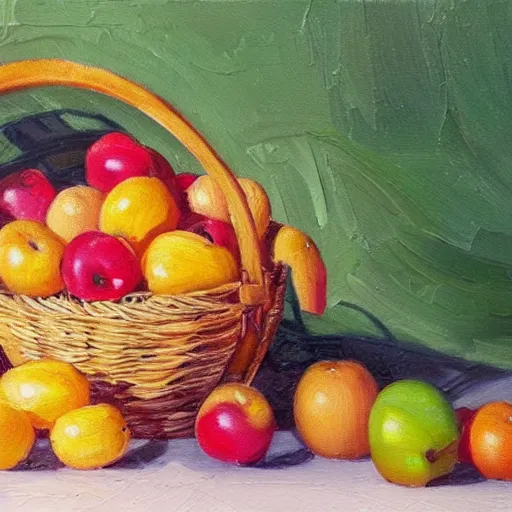Prompt: fruits in a basket, oil painting, detailed