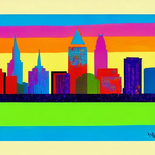 Image similar to colorful painting of nashville skyline in the style of henri matiss