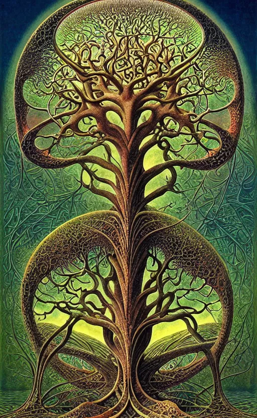 Image similar to tree of life by roger dean and andrew ferez, art forms of nature by ernst haeckel, divine chaos engine, symbolist, visionary, art nouveau, botanical fractal structures, organic, detailed, realistic, surreality