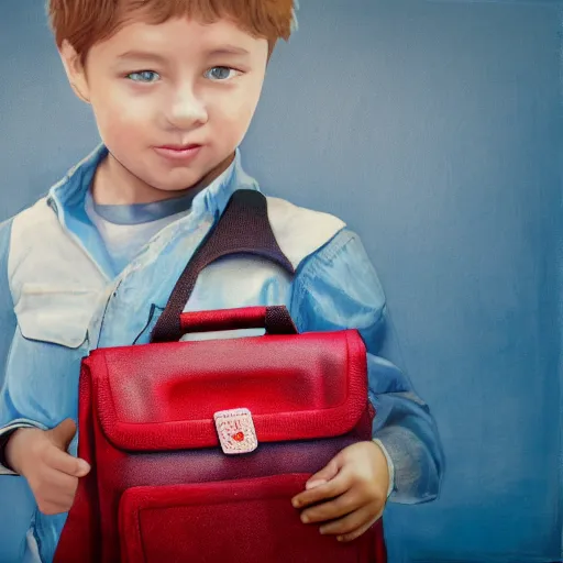 Image similar to realistic portrait 3 5 mm camera shot of a young child with a school bag very detailed, hyperrealistik 4 k