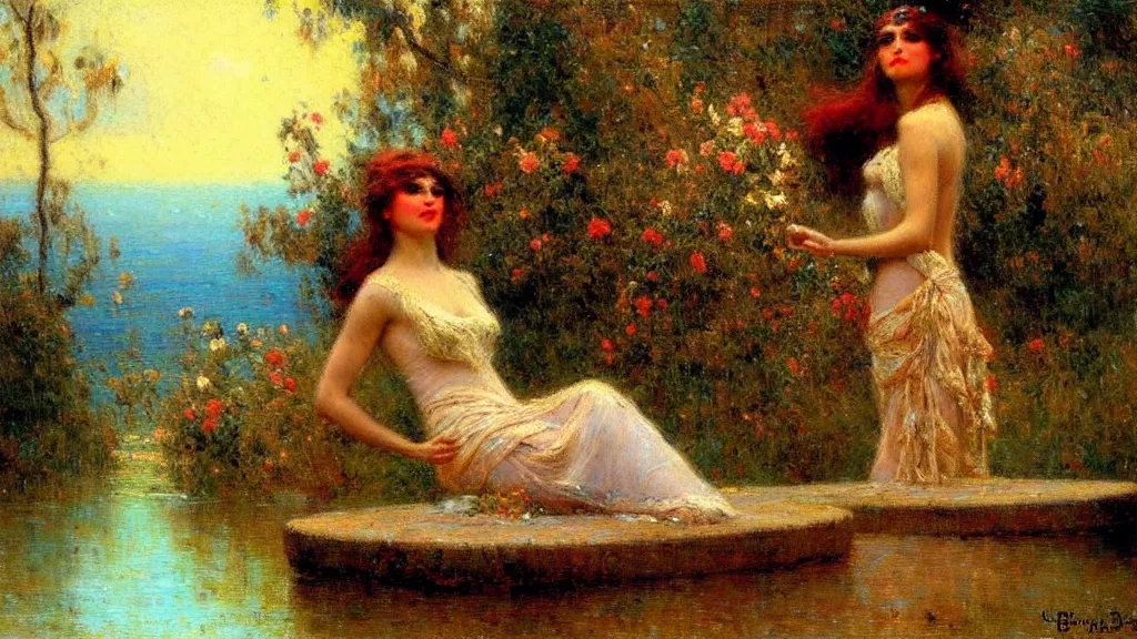 Prompt: beautiful view, painted by gaston bussiere,