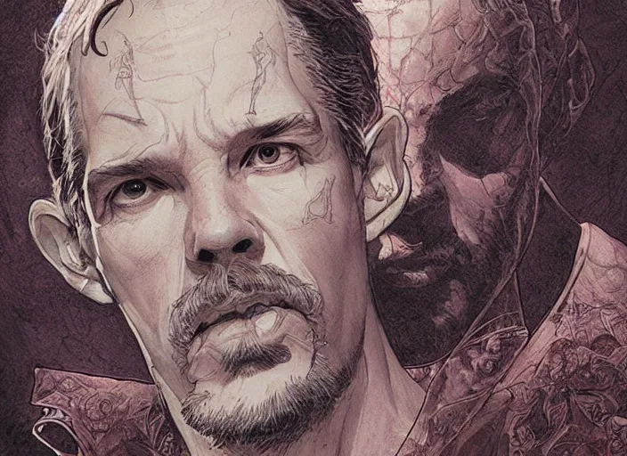 Prompt: a highly detailed ghostly portrait of stephen strange, james gurney, james jean