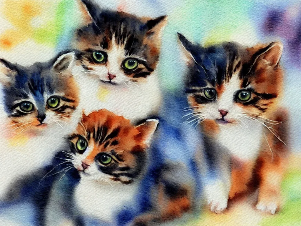 Prompt: cute little cats, watercolor