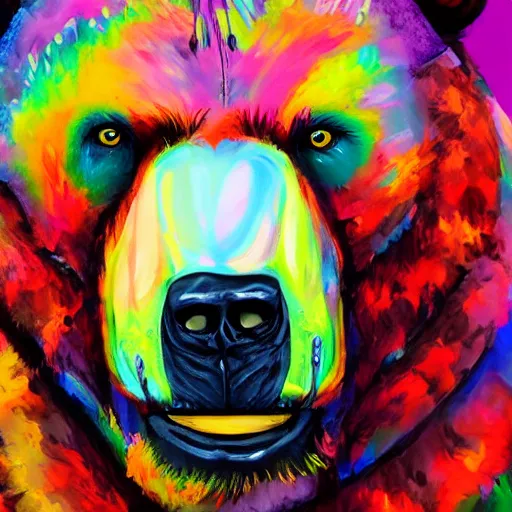 Image similar to a head and shoulder portrait of bear beast-man painted in the colorful and expressive style of Kotwdq, trending on Artstation 8k photorealistic