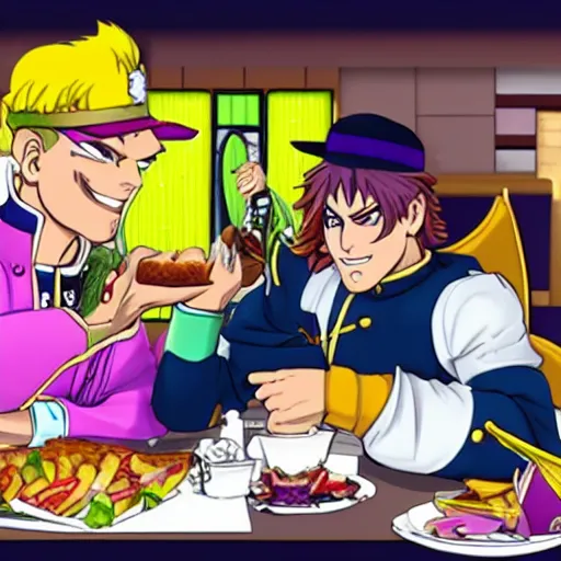 Prompt: jojo joestar having dinner at macdonalds