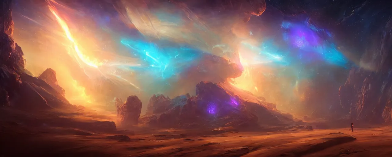 Prompt: a hyper realistic painting of a astral nebula portal, cinematic lighting, lit by morning light, by finnian macmanus and jessica rossier, unreal engine, featured on artstation, ultrawide angle,