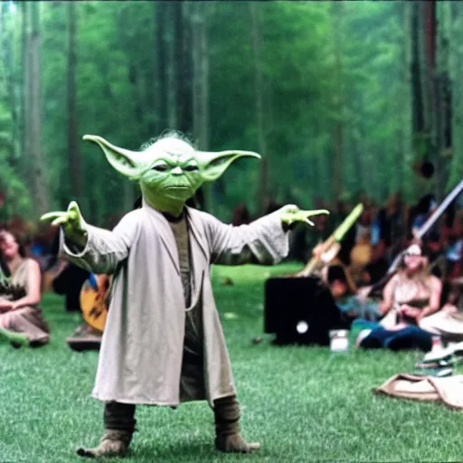 Image similar to yoda performing at woodstock