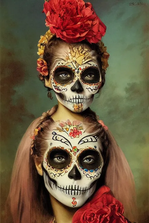 Image similar to Illustration of a sugar skull day of the dead girl, art by frederic edwin church