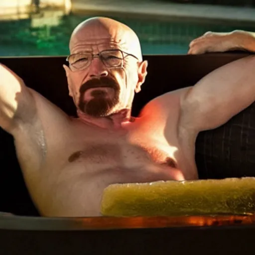 Image similar to photo of walter white relaxing in hot tub drinking beer