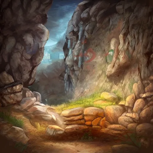 Image similar to realistic prehistoric cave drawings, cave, high quality, rocks, paint