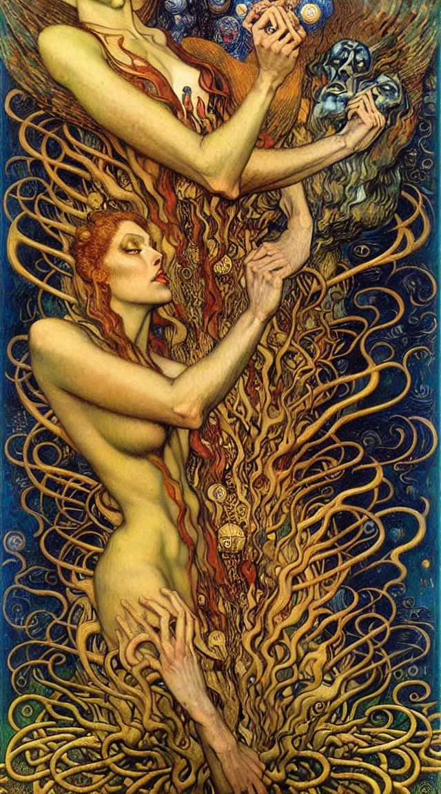 Image similar to Divine Chaos Engine by Karol Bak, Jean Delville, William Blake, Gustav Klimt, and Vincent Van Gogh, symbolist, visionary