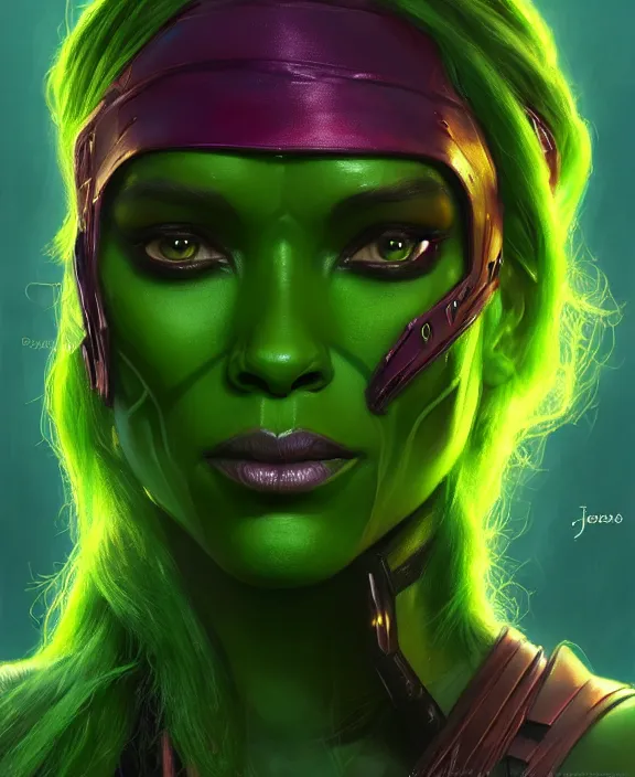 Prompt: gamora in times square, perfect face, symmetrical eyes, green skin, cinematic, stunning, elegant, highly detailed, psychedelic, digital painting, artstation, smooth, hard focus, illustration, art by jessica rossier and and brian froud