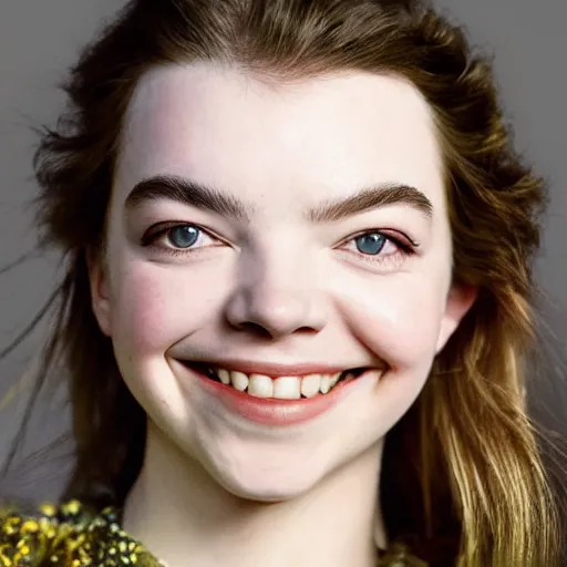 Image similar to anya taylor joy smiling in 2 0 5 0, portrait photography