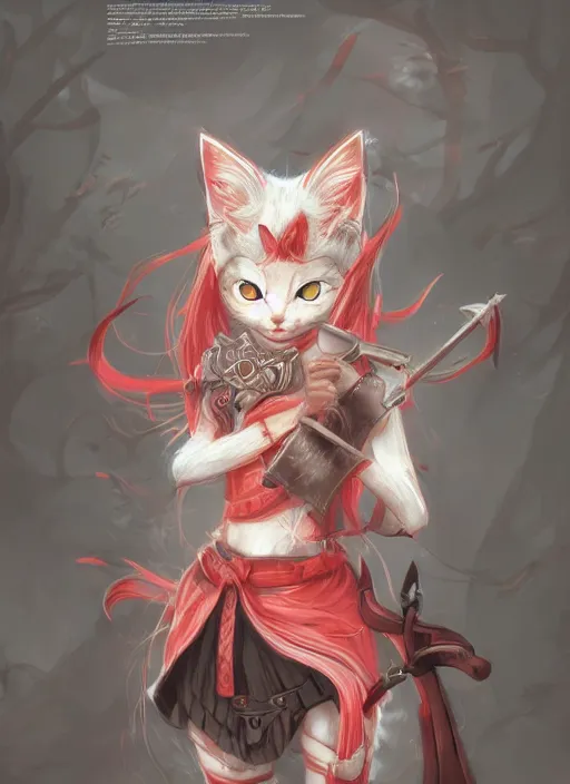 Prompt: fantasy kitsune nekomimi, fluent composition, red and white neon, concept art, ambient light, 4 k, intricate details, highly professionally detailed, cgsociety, highly detailed -