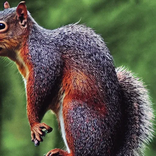 Image similar to giant, mutated squirrel monster, highly detailed, realistic,