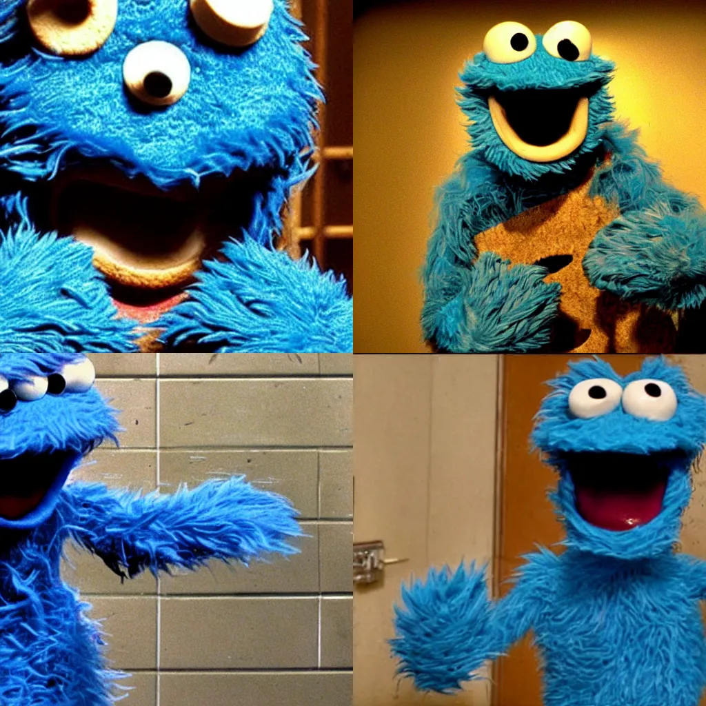 Prompt: cookie monster in saw (2004)