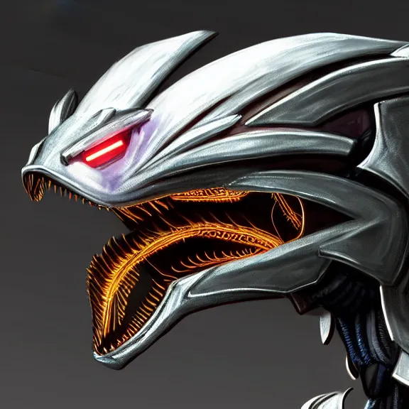 Prompt: close up headshot of a cute beautiful stunning anthropomorphic female robot dragon, with sleek silver metal armor, glowing OLED visor, facing the camera, looking at you, high quality maw open and about to eat you, food pov, the open maw being highly detailed and soft, highly detailed digital art, furry art, anthro art, sci fi, warframe art, destiny art, high quality, 3D realistic, dragon mawshot, maw art, pov furry art, furry mawshot, macro art, dragon art, Furaffinity, Deviantart, Eka's Portal, G6