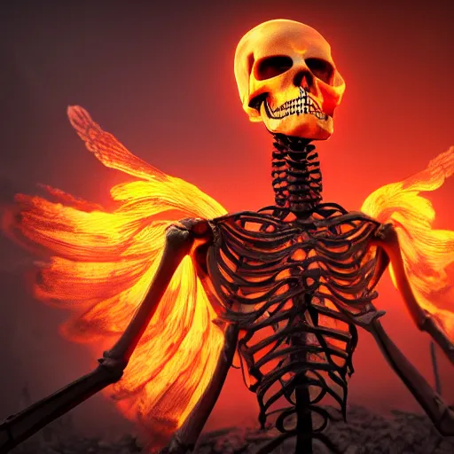 Prompt: Flaming Skeleton, dramatic lighting, digital fantasy concept art, 4K, high resolution, trending on artstation