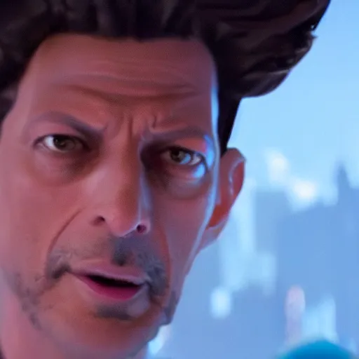 Image similar to beautiful up close photo of Jeff Goldblum staring toward camera while sitting in a scene in, Spider-Man: Into the Spider-Verse (2018) movie