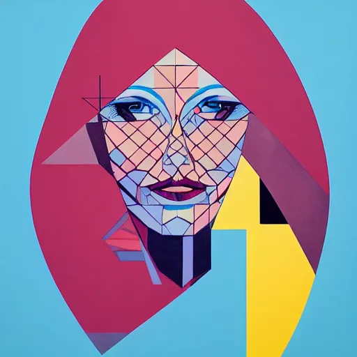 Prompt: portrait of woman in block colours with geometric shapes by james jean