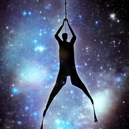 Prompt: hanged man. the universe as a background.