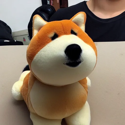 Image similar to a giant plushy shiba inu smoking a cigar, fluffy, soft, photo realistic, highly detailed,