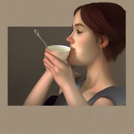 Prompt: “A girl drinking tea, photorealism, trending on Artstation”