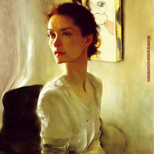 Image similar to a stunning masterful portrait of a confident polish woman with free hair and a happy eyes by andrew wyeth, john singer sargent, and norman rockwell, natural light, oil painting, ethereal, wong kar wai, strong brushwork