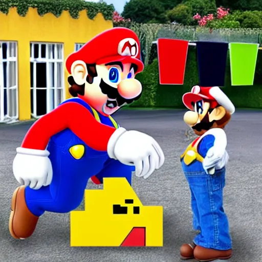 Prompt: super mario causing a little kid to cry and scream