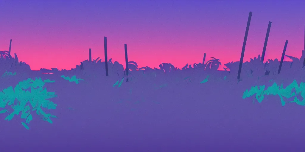 Prompt: A Background of a synthwave marsh environment