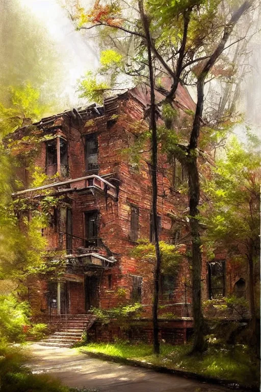 Image similar to (((((a ramshackle manhattan brick brownstone deep in the forest))))) by Andree Wallin!!!!!!!!!!!!!!!!!!!!!!!!!!!