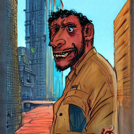 Image similar to a portrait of a character in an urban environment by Ralph Bakshi