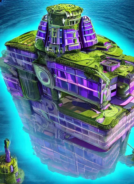 Prompt: Technologic villain mansion on a floating island in the middle of the space, very coherent symmetrical, cinematic, hyper realism, high detail, 8k, Vibrant colors, Smooth gradients, High contrast,