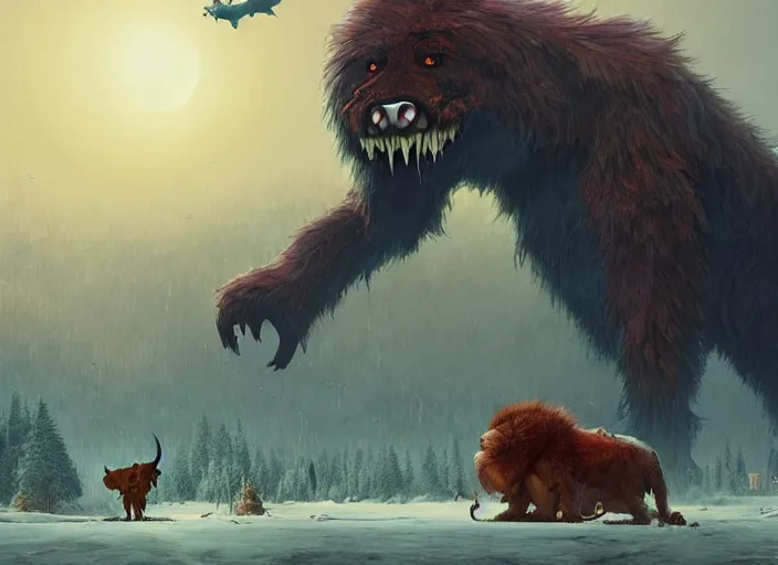 Digital painting of a giant yeti roaring to the sky in