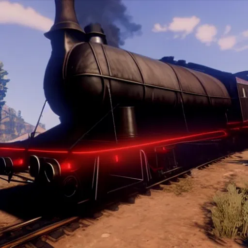 Image similar to futuristic sleek steam locomotive in red dead redemption 2