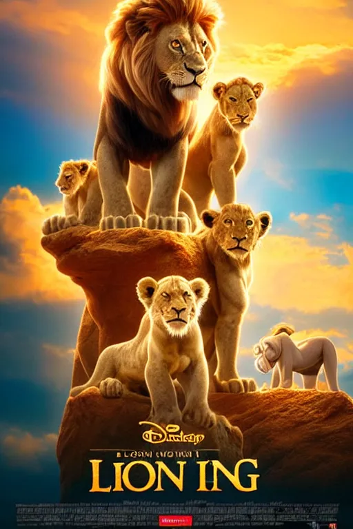 Image similar to lion king movie poster, cgi, cinema, realistic