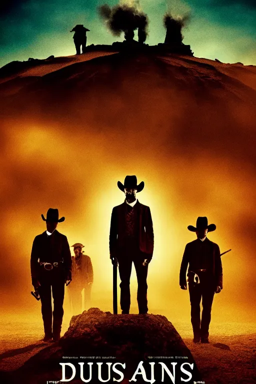 Image similar to official movie poster for alejandro landes'new surreal western film dust, starring david straithairn. 8 k print, stunning cinematography.