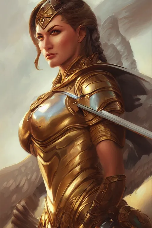 Image similar to amazon valkyrie athena, d & d, fantasy, portrait, highly detailed, headshot, digital painting, trending on artstation, concept art, sharp focus, illustration, art by artgerm and greg rutkowski and magali villeneuve