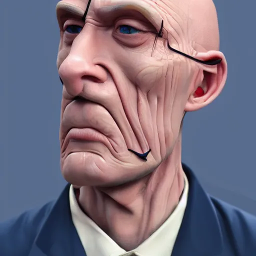 Image similar to A middle-aged Dr. Venture in real life with a hooked nose, a long gaunt face and skinny body and neck, very thin and bald, realistic, very realistic, hyperrealistic, highly detailed, very detailed, extremely detailed, detailed, digital art, oil painting, trending on artstation, headshot and bodyshot, detailed face, very detailed face, extremely detailed face, HD Quality, 8k resolution, very very detailed face, real life