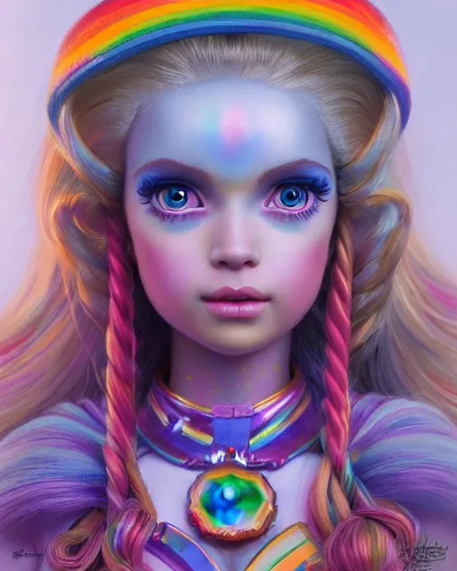 Prompt: rainbow brite portrait | highly detailed | very intricate | symmetrical | whimsical and magical | soft cinematic lighting | award - winning | closeup portrait | barbie doll | painted by donato giancola and mandy jurgens and ross tran | pastel color palette | featured on artstation